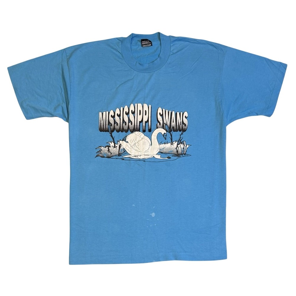 VTG 90's Mississippi Swans Blue Graphic T-Shirt S.S. Well Worn Grunge USA Sz XL